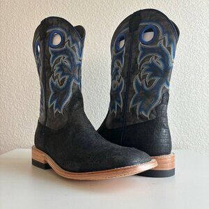 New Capitan Mens Cowboy Boots 10 D Square Toe Black Rough Out Leather Western